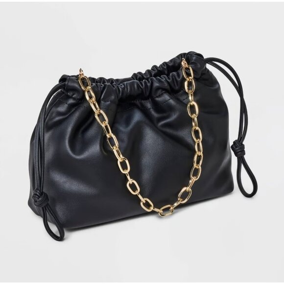 NWT Threshold Black Drawstring Clutch Top Handle Bag - Picture 4 of 6